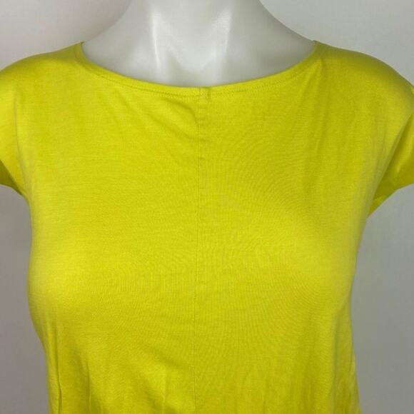 GSTQ Yellow Cap Sleeve Bateau Neck Plain Simple Tie Hem T Shirt Crop Top Size L - Picture 3 of 5